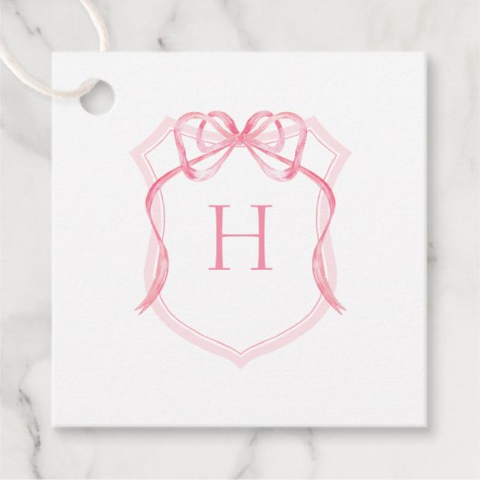 Roze strik monogram borstkam Baby shower Bedankjes Labels (Voorkant)