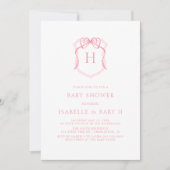 Roze strik monogram borstkam Baby shower Kaart (Voorkant)