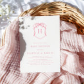 Roze strik monogram borstkam Baby shower Kaart