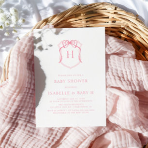 Roze strik monogram borstkam Baby shower Kaart