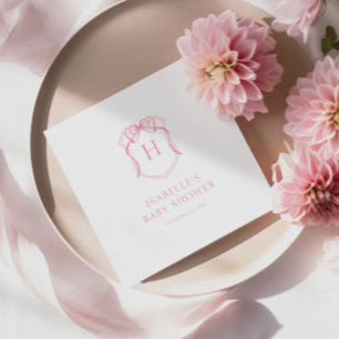 Roze strik monogram borstkam Baby shower Servet