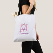roze strik monogram bruidsmeisje modern meisjesach tote bag (Dichtbij)