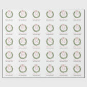 Roze Strik Monogram Krans Kerstmis Cadeaupapier (Vlak)