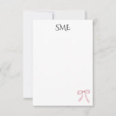 Roze strik monogram Waterverf Bedankkaart (Voorkant)