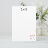 Roze strik monogram Waterverf Bedankkaart (Staand voorkant)