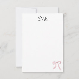 Roze strik monogram Waterverf Bedankkaart