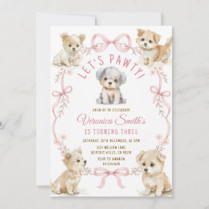 Roze Strik Mopshond Verjaardag voor Meisjes Puppy- Kaart