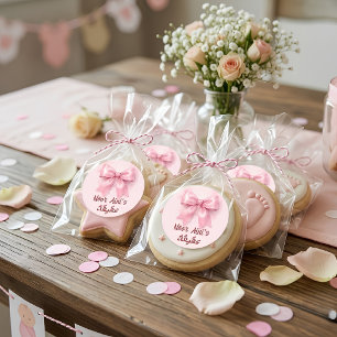 roze strik muslim baby girl aqeeqah ronde sticker