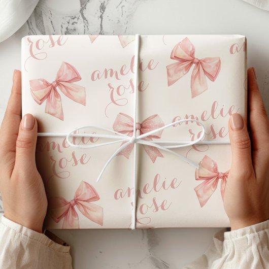 Roze Strik Naam Cadeaupapier