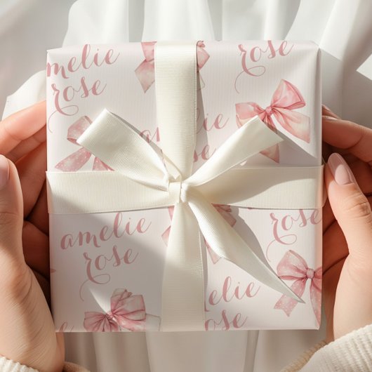 Roze Strik Naam Cadeaupapier
