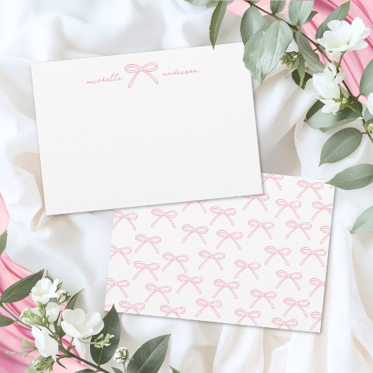 Roze Strik Naam Notitiekaartje