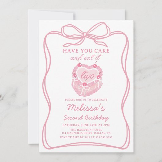 Roze strik, neem je taart en eet het op twee verja kaart (Voorkant)