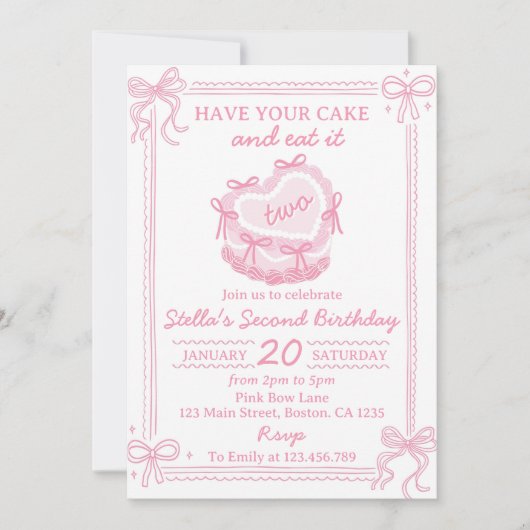 Roze strik, neem je taart en eet het op twee verja kaart (Voorkant)