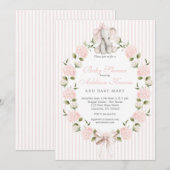 Roze strik olifant Meisje Baby Shower Kaart (Voorkant / Achterkant)