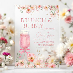 Roze Strik Ontbijt en Mousserende Champagne Bruids Acryl Uitnodigingen