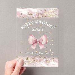 roze strik ontwerp Happy Birthday kaart Acryl Uitnodigingen