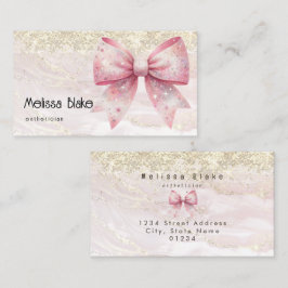 roze strik op namaak goud glans visitekaartje