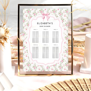 Roze Strik Oude Stijl Bloem Baby Shower Zitplaatse Poster