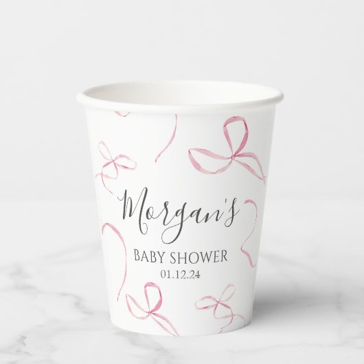 Roze strik Papieren servetten, strik thema decorat Papieren Bekers (Voorkant)