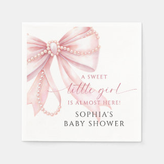 Roze Strik Parel Zoete Kleine Meisje Baby Shower Servet