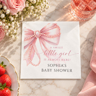 Roze Strik Parel Zoete Kleine Meisje Baby Shower Servet