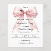 Roze strik parels Afstudeerfeestje Save the Date Flyer (Voorkant)