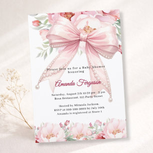 Roze strik parels bloemen meisje elegante Baby Sho Kaart