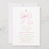 Roze Strik & Parels Coquette Doop Kaart (Voorkant)