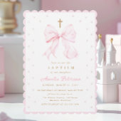 Roze Strik & Parels Coquette Doop Kaart