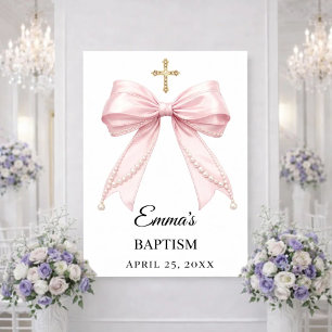 Roze strik parels Doop welkom Poster