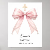 Roze strik parels Doop welkom Poster (Voorkant)