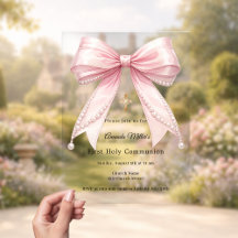 Roze strik parels elegante luxe Eerste Heilige Com