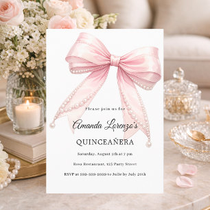 Roze strik parels elegante Quinceanera luxe Kaart