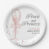 Roze Strik Parels En Prosecco Bruidsfeest Papieren Bordje (Voorkant)