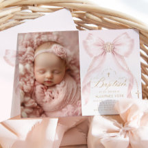 Roze Strik Parels Gouden Kruis foto Doop