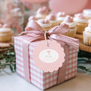 Roze Strik Polka Stip Baby Shower Baby Meisje Coqu Bedankjes Labels