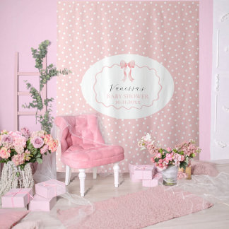 Roze Strik Polka Stip Baby Shower Baby Meisje Coqu Wandkleed