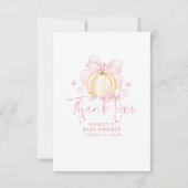 Roze Strik Pompoen Baby Shower Bedankt (Voorkant)