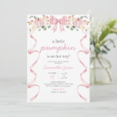 Roze Strik Pompoen Baby Shower Kaart (Staand voorkant)