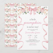 Roze Strik Pompoen Baby Shower Kaart (Voorkant / Achterkant)