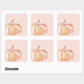 Roze Strik Pompoen Baby Shower Vierkante Sticker (Vel)