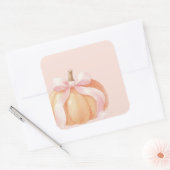 Roze Strik Pompoen Baby Shower Vierkante Sticker (Envelop)
