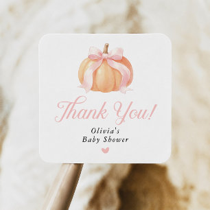 Roze Strik Pompoen Baby Shower Vierkante Sticker