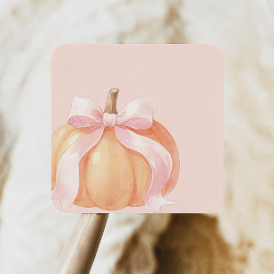 Roze Strik Pompoen Baby Shower Vierkante Sticker