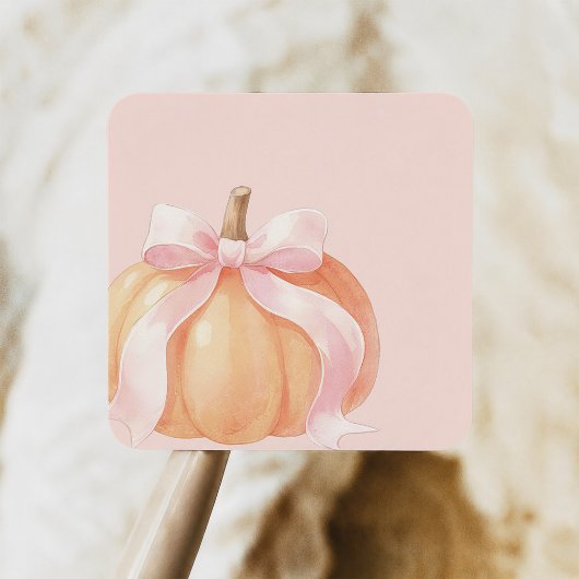 Roze Strik Pompoen Baby Shower Vierkante Sticker