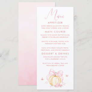 Roze Strik Pompoen Elegante Baby Shower Menukaarte Menu