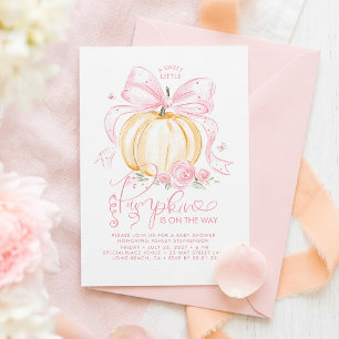 Roze Strik Pompoen Elegante Herfst Meisje Baby Sho Kaart