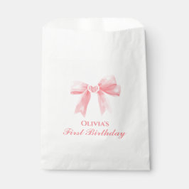 Roze strik preppy Coquette 1e verjaardag Bedankzakje