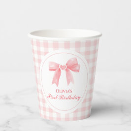 Roze strik preppy Coquette 1e verjaardag Papieren Bekers