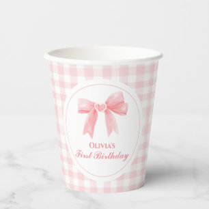 Roze strik preppy Coquette 1e verjaardag Papieren Bekers